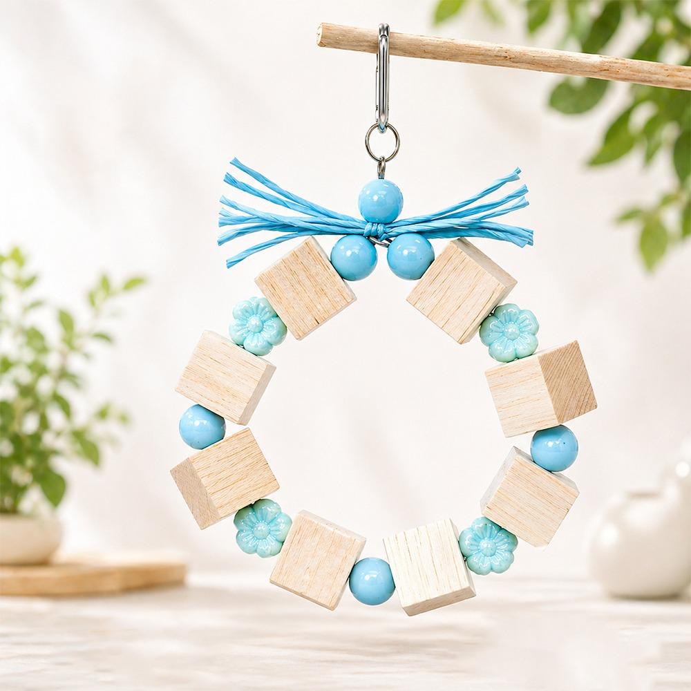 Ring-shaped Wooden Parrot Chewing Colorful Beads Solid Wood Bird Foraging Swing Bite Resistant Chewing Exercise