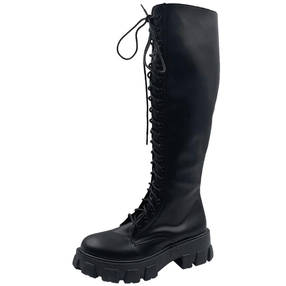 Ins Koreaanse versie van Martin boots dikke zool dunne veters hoge laarzen lange ridderlaarzen dames 2021 lente nieuwe laarzen