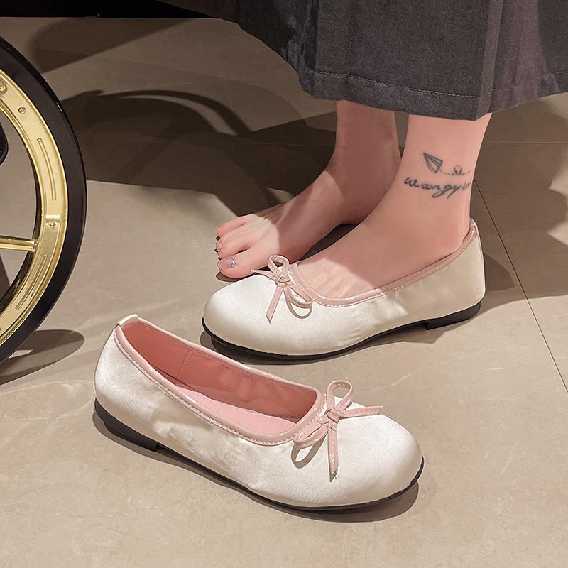 Spring and Autumn Soft Sole Ballet Shoes Round Toe Shallow Mouth Bow Comfortable Flat Slip-on Casual Non-Slip Flats