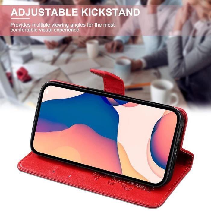 Coque pour Samsung Galaxy S23 - Rouge - Motif Papillon - Effet Cuir