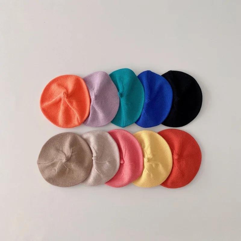 Spring and Autumn Korean Style Candy Colored Versatile Knitted Beret for Boys and Girls Children's Trendy Casual Woolen Hat