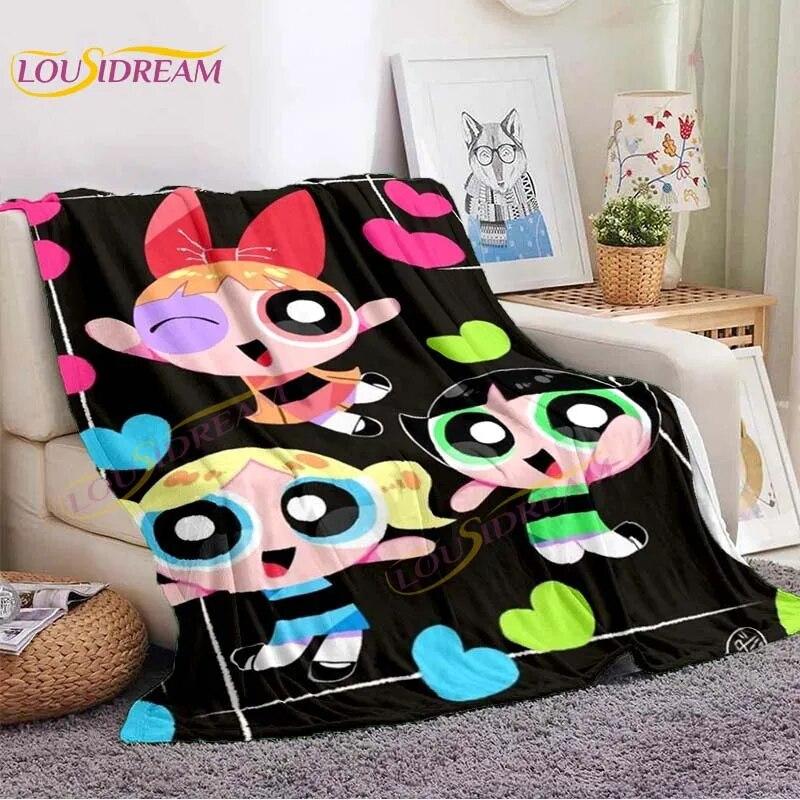 Cartoon Super Flying Girls Blanket Classic Anime Blanket Soft Lightweight Blanket for Sofa Bed Decor 90s Gifts Fannel Blankets