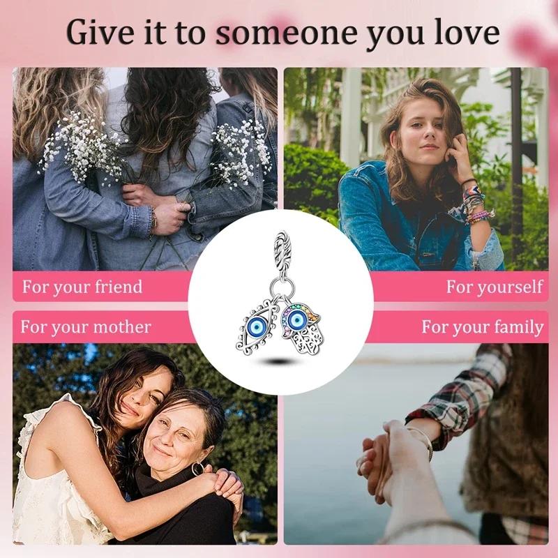 Copper Metal Hamsa Hand Evil Eye Charm Bead Components Colorful Heart Bead Components Do It Yourself Compatible With Authentic Original Bracelets Do