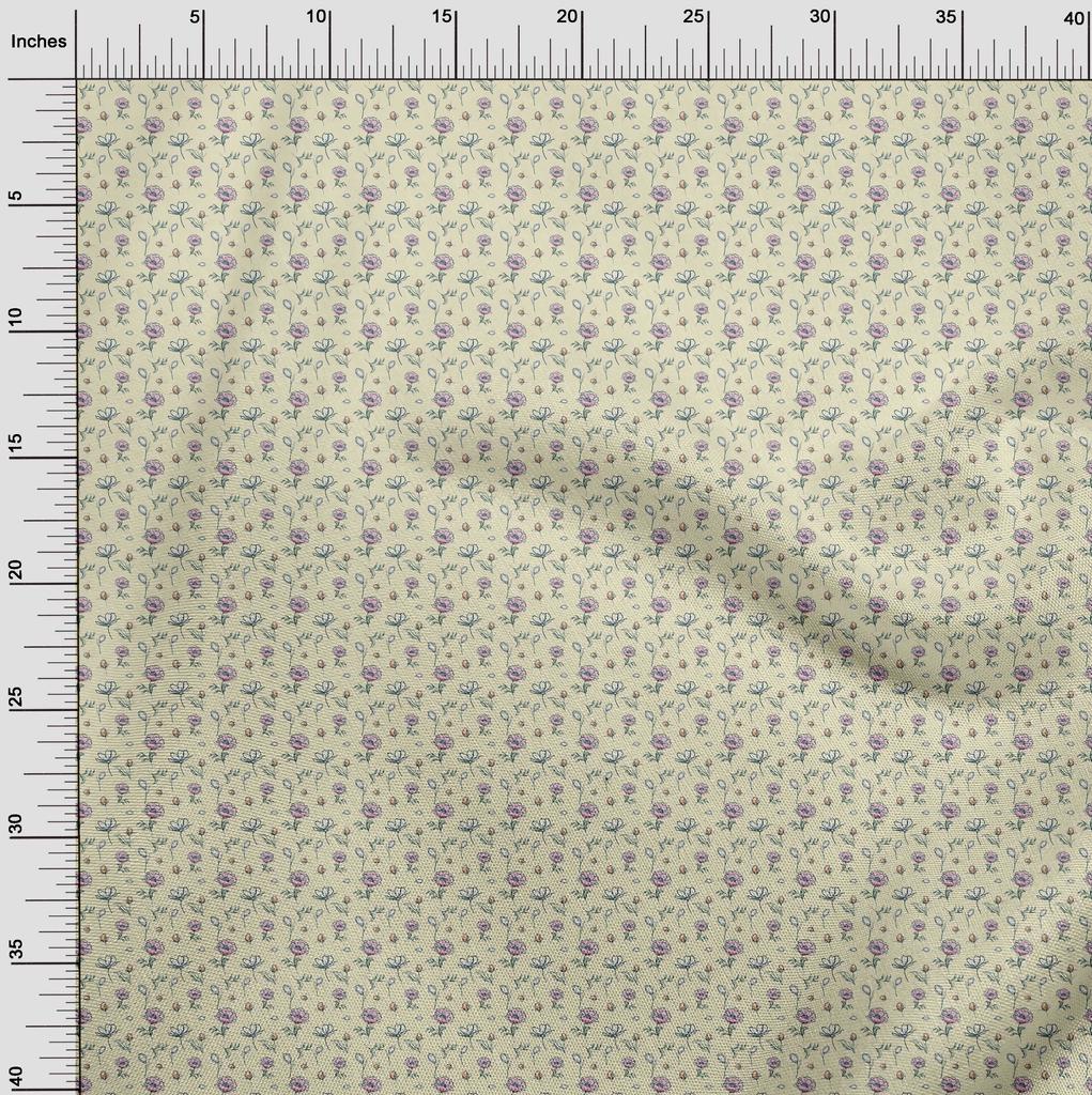 oneOone Cotton Flex Light Beige Fabric Floral Craft Projects Decor Fabric Printed By The Yard 40 Inch