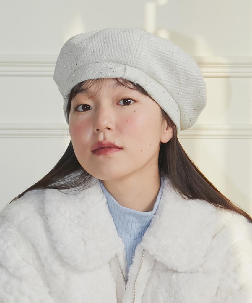 MARGARIN FINGERS Ribbon Tweed Beret (Ivory)