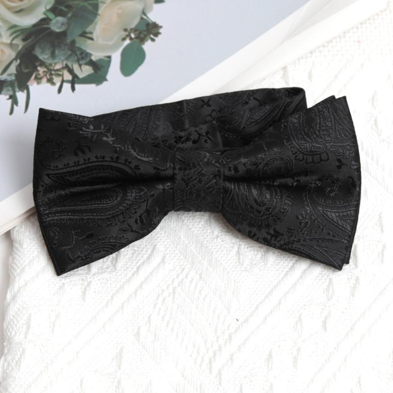 Men Black Jacquard Necktie Bowtie Set Wedding Gifts for Man Elegant Stripe Silk Tie Formal Business Designer Fashion Accessories