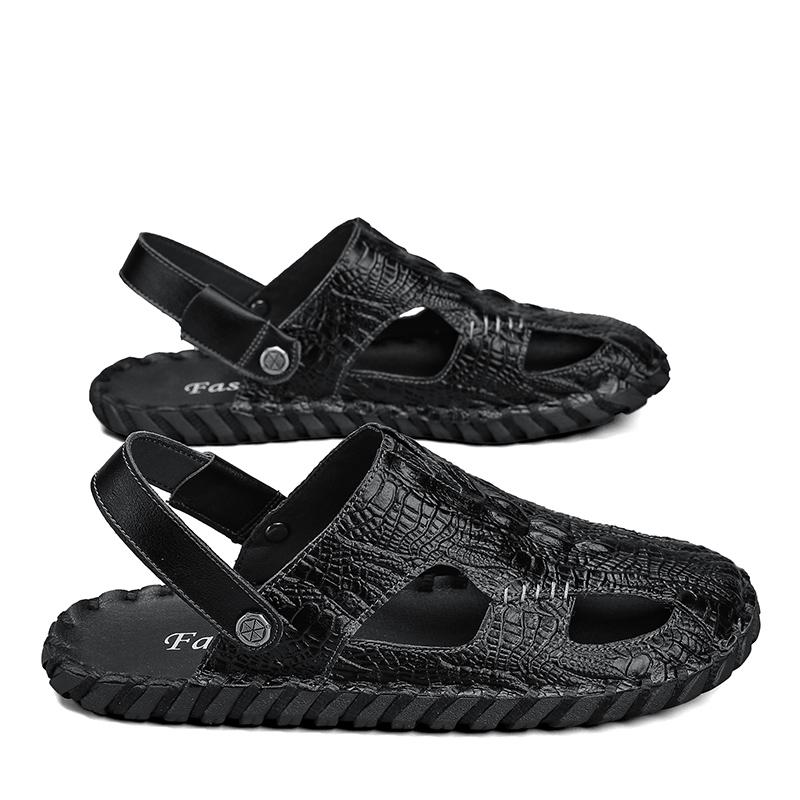 Mens Sandals Confortable Crocodile Pattern Lightweight Classic Beach Slippers Plus Size Non Slip Soft Black Sandals for Men