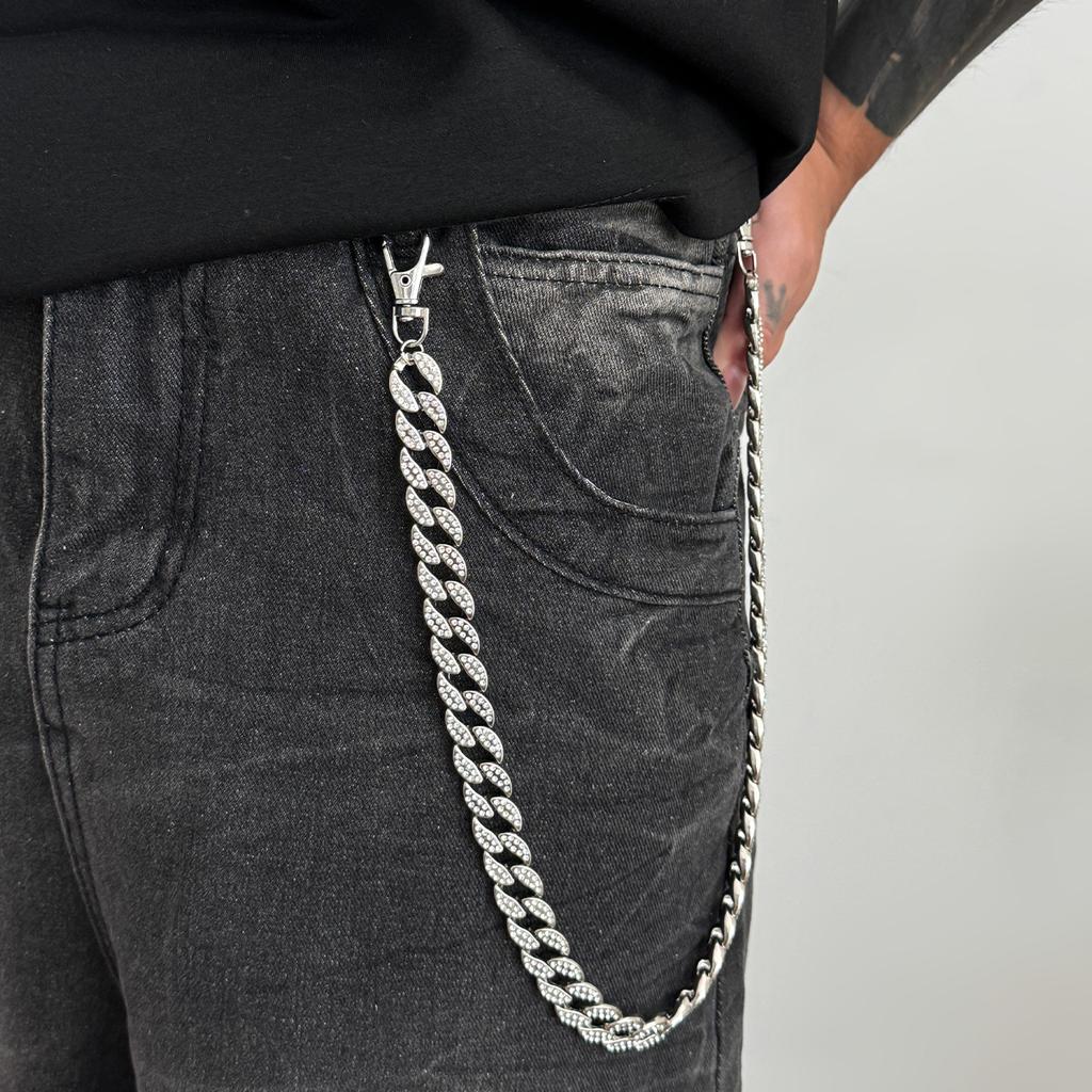 Ingemark Hip-Hop Műgyöngyös Farmer Kulcstartó Gyűrű Kapocs Férfi Divatos Kreatív Fém Kézzel Készített Gyöngy Derék Lánc Ékszer