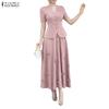 Women Short Sleeve Blouse and Long Skirts Casual Two Piece Suit Sets