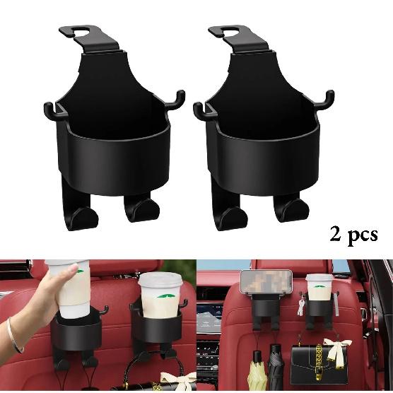 2 Stück Autositz Kopfstützenhaken Aufhänger Aufbewahrungsorganizer Universal mit Getränkehalter für Handtasche Passend Universal Fahrzeug Autozubehör