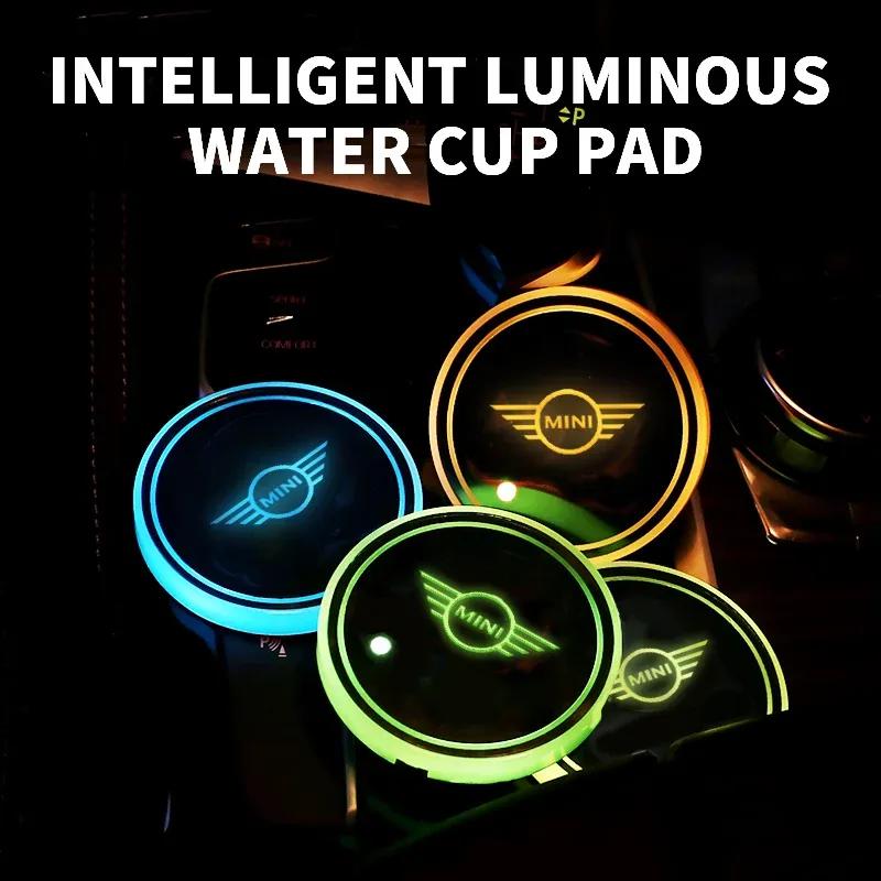 1/2Pcs Luminous Car Coaster Water Cup Holder Pad Anti-slip Mat For BMW MINI WORKS One Cooper JCW R60 R59 R58 R57 R56 R55 F55