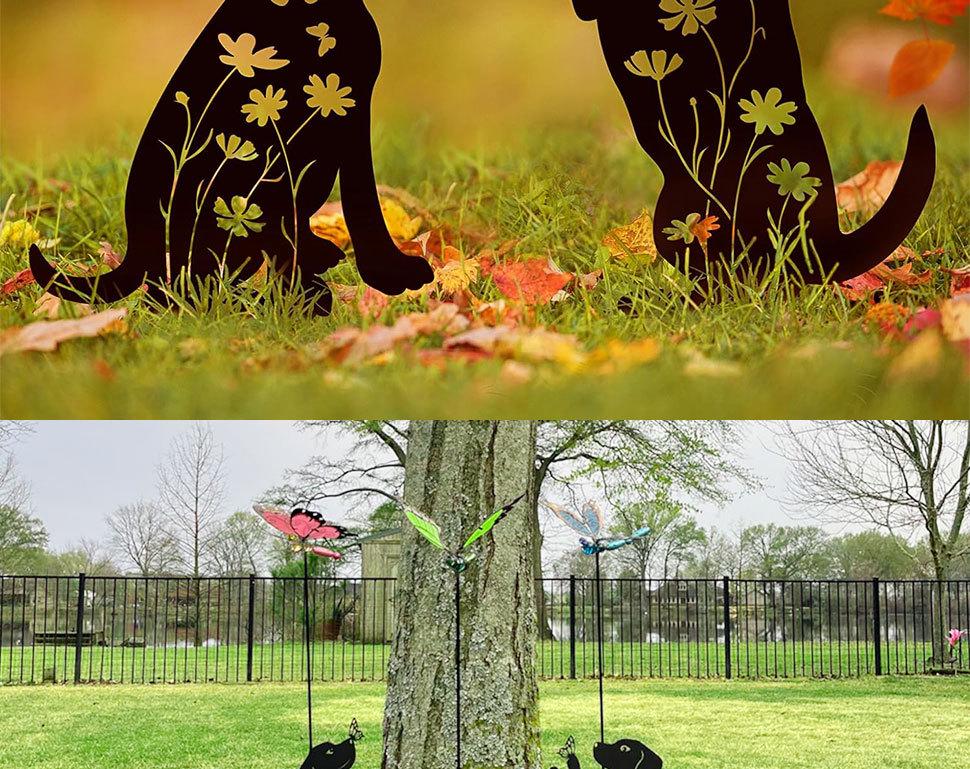 Small Dog Silhouette Garden Ornament: Hollow Iron Art Lawn Decoration.