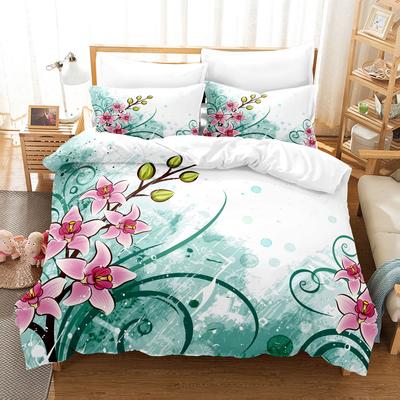 Blumen-Bettbezug-Set für Mädchen und Frauen, Schlafzimmer-Dekor, 3D-Digitaldruck, Polyester, Bettbezug, Bettbezug, King-Size-Queen-Bett, volle Größe