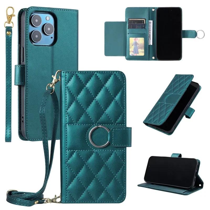 Flip Leather Phone Case for IPhone 17 Air 16 15 Pro Max 16E 14 13 12 11 Pro XS Max XR SE 8 7 Plus Long Lanyard Wallet Card Cover