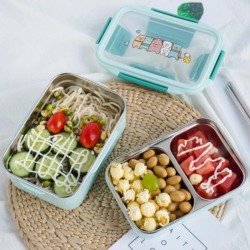 Cartoon-Lunchbox, Edelstahl, doppellagiger Lebensmittelbehälter, tragbar, für Kinder, Kinder, Picknick, Schule, Bento-Box