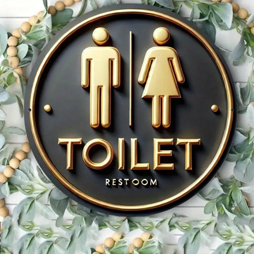 Rustic Farmhouse Toilet Metal Sign Black Gold Bathroom Decor Wall Plaque