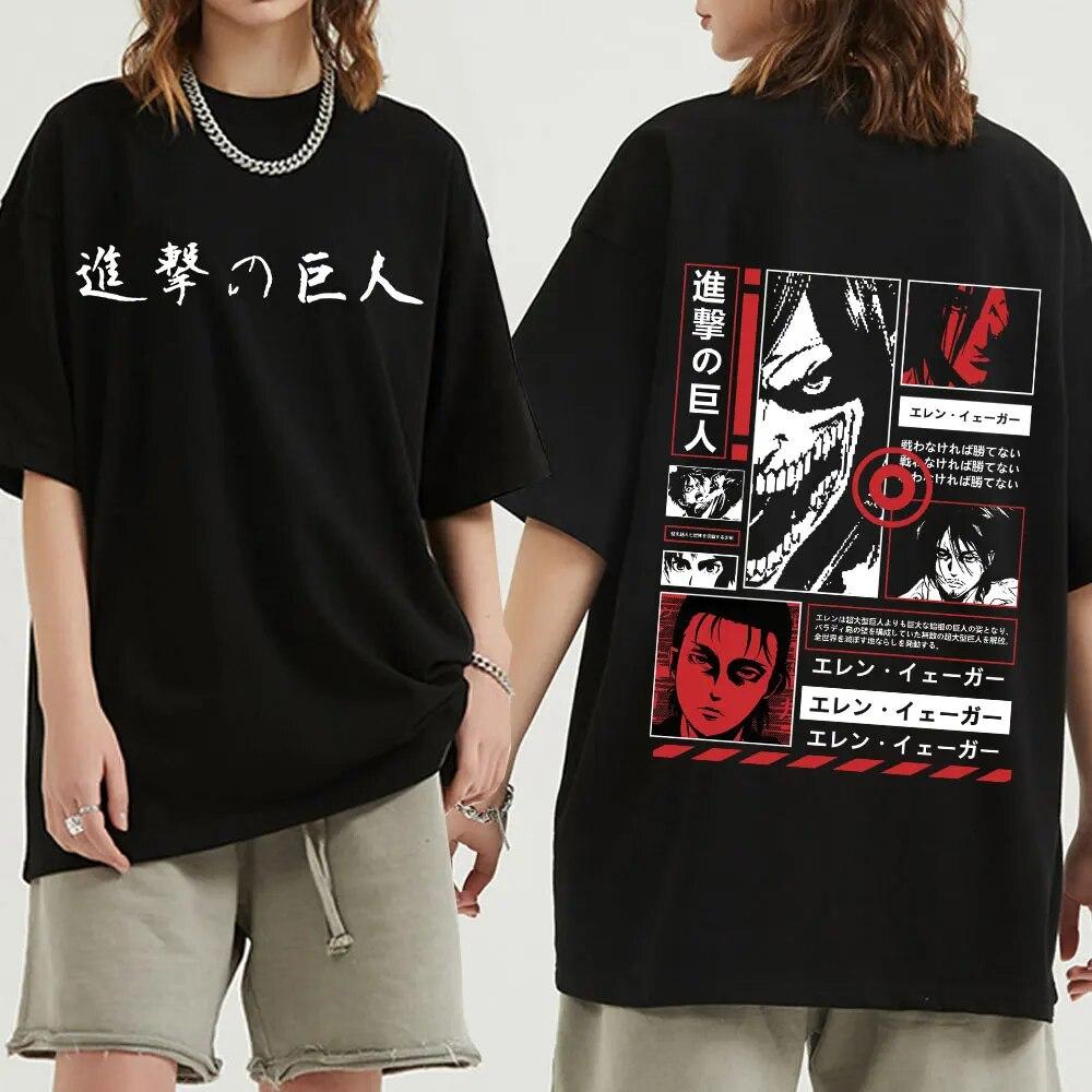 Anime atak tytanów koszulka Ackerman Mikasa Eren Jaeger kwiat wiśni Logo grafika T Shirt unisex kobiety ubrania bawełniane t-shirty