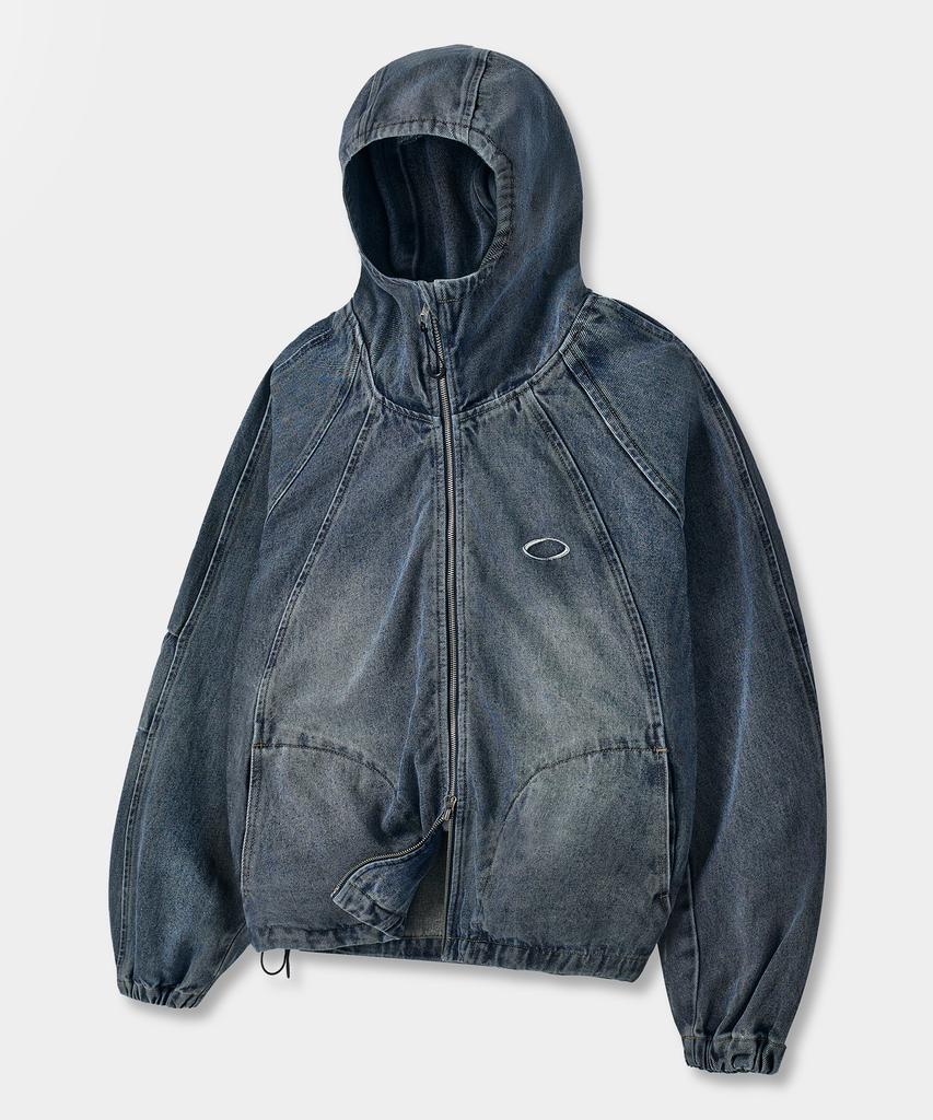 Dimitri Black Balaclava Slash Hood Zip-Up_Denim Dust Indigo