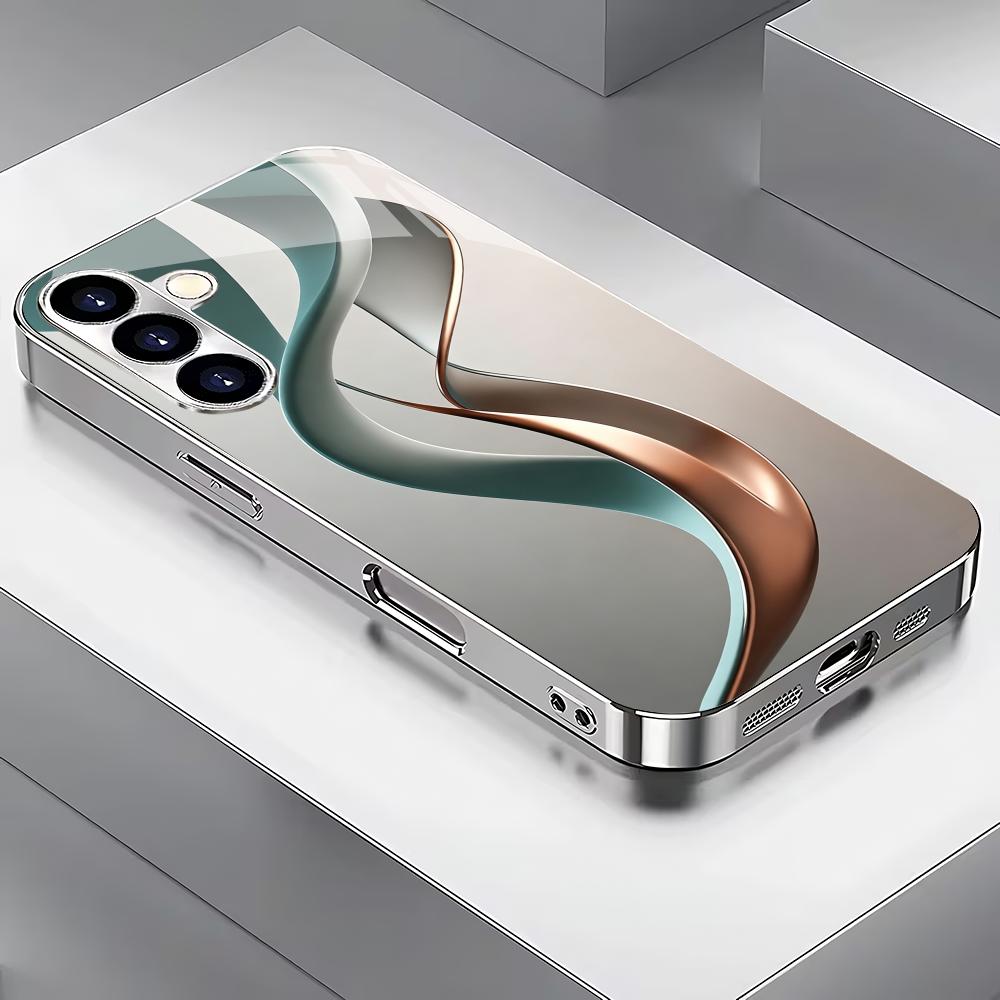 Abstracte Kunst Zilverkleurig Gecoat Glazen Telefoonhoes Geschikt voor Samsung GalaxyS26 S25 S24 S22 S21 S20FE/Ultra/Plus Anti-Val Achterkant