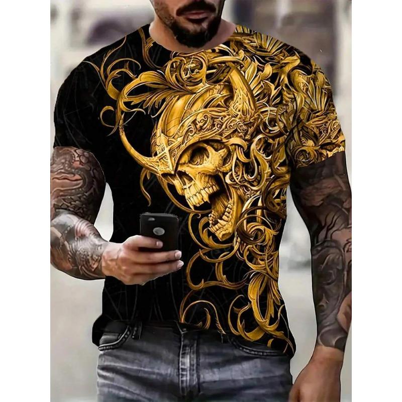 Summe Street Men's T-shirt Skull Print Men's T-shirt Casual Short-sleeved Top Outdoor Sports Fashion Men's T-shirt Clothing