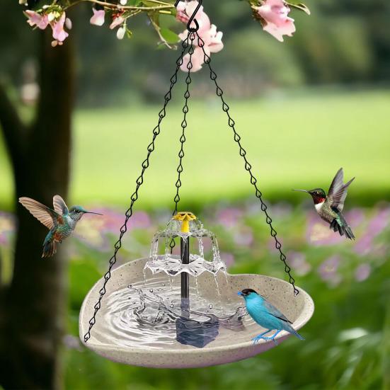Solar Hanging Bird Bath Basin with Dual Water Flow Solar Fountain Space-Saving Outdoor Hanging Bird Waterer for Gardens Balconies Weather-Resistant