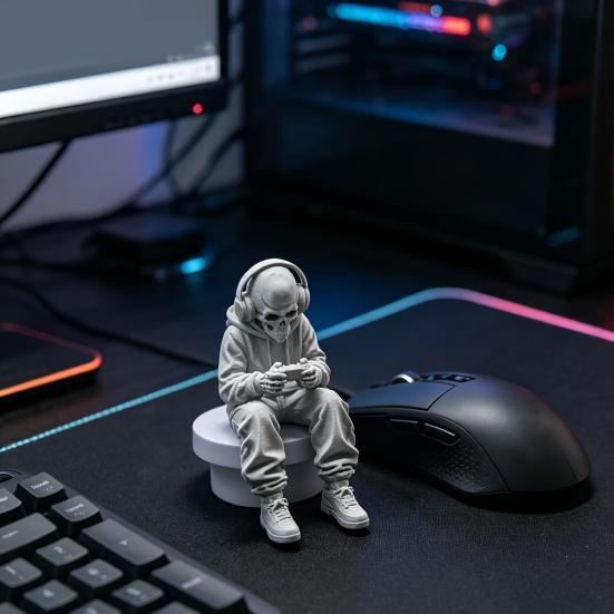 Yousheng 3D Printed Sitting Skeleton Statue, Halloween Indoor Decor Figurines, Mini Skull Figurine Home Decor for Living Room Table Shelf