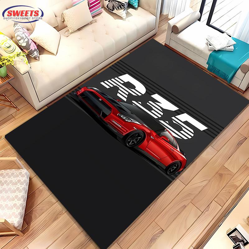 Tapis de sol 3D HD Imprimé Voiture de course GTR Classique, Tapis pour Salon Chambre Canapé Paillasson Décor Tapis Antidérapant