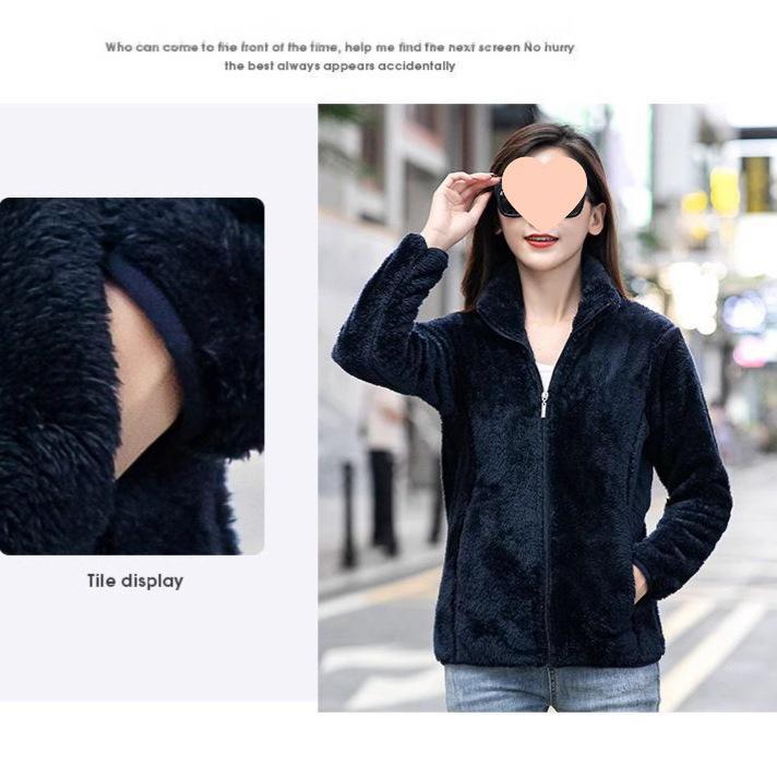 Women's Double-Sided Coral Fleece Hoodie Coat - Thick Warm Jacket for Autumn/Winter