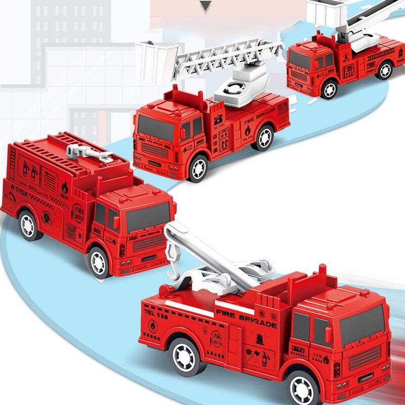 Non-Toxic 4 Pcs Small Rebound Truck For Children Pull Back Ladder Fire Fighting Toy Car Model Educational Cars