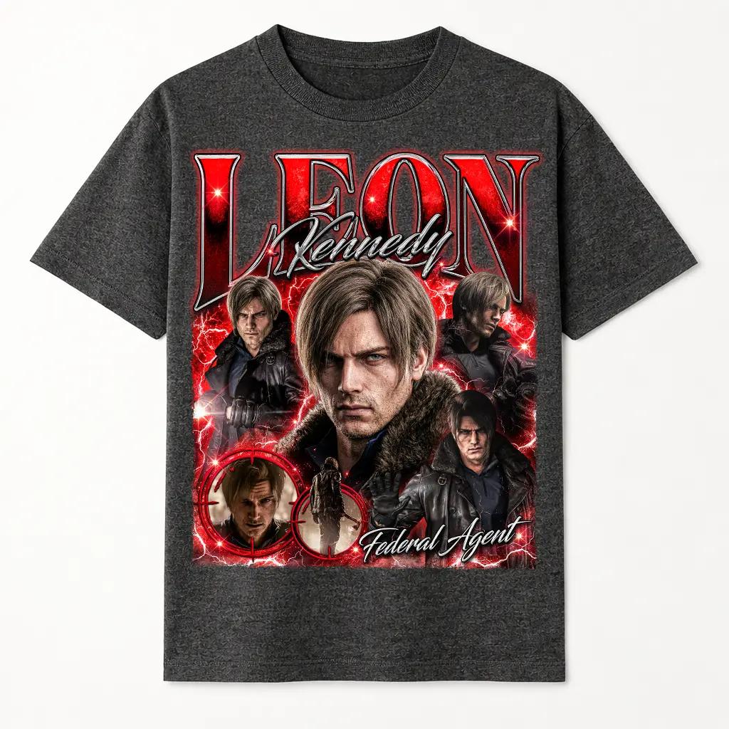 Leon S Kenedy Resident Evil Requiem 100Cotton Unisex Shirt Clothing Unisex Fashion Short Sleeve Y2k ONeck Oversized TShirt