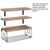 Bathroom Wall Floating Shelf with Metal Basket Rustic Wooden Over Toilet Wall Mount Shelf Home Office Living Room Storage Organizer Rack