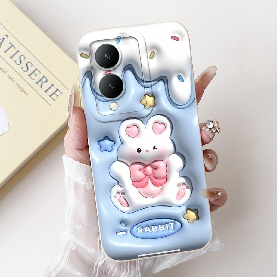 Для Vivo Y28 5G Y29 5G V2420 Чехол для телефона Vivo Y17s Y19s V2419 Задняя крышка Мягкий жидкий силикон Панда Кролик Цветок Милый Fundas