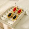 18K Gold Plated Black and Red Horse Eye Resin Stainless Steel Stud Earrings