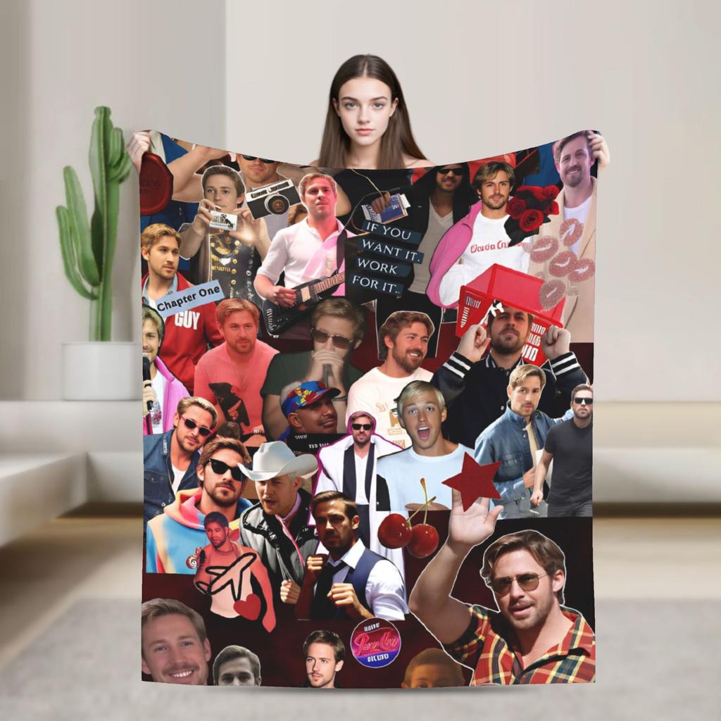 Cozy Blanket Plane Travel Ryan Gosling Collage Bedding Throws Aesthetic Bedspread For Home Decor