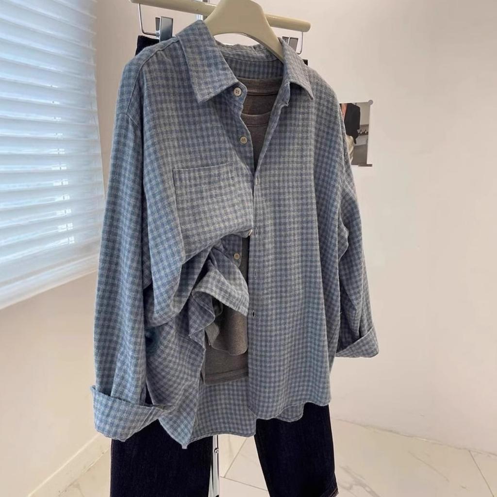 Dames Retro Geruit Shirt met Lange Mouwen in Grote Maten - Elegant Casual Losvallend Knoophemd met Borstzak, Lichtgewicht Shirt voor Alle Seizoenen
