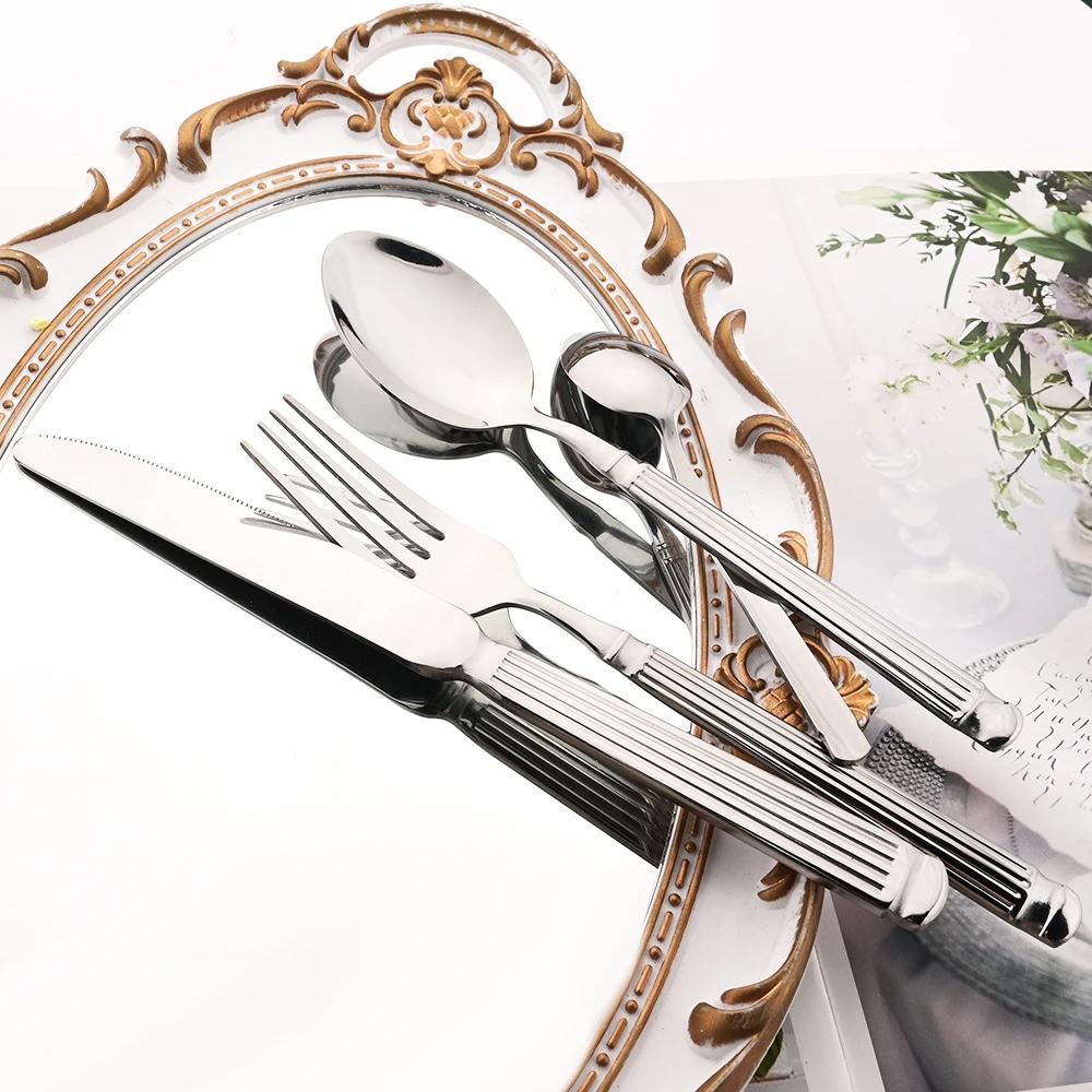 Goldenes 6-teiliges Geschirrset Edelstahl Besteck Messer Kuchengabel Teelöffel Besteck für Zuhause Restaurant Küche Utensilien-Set
