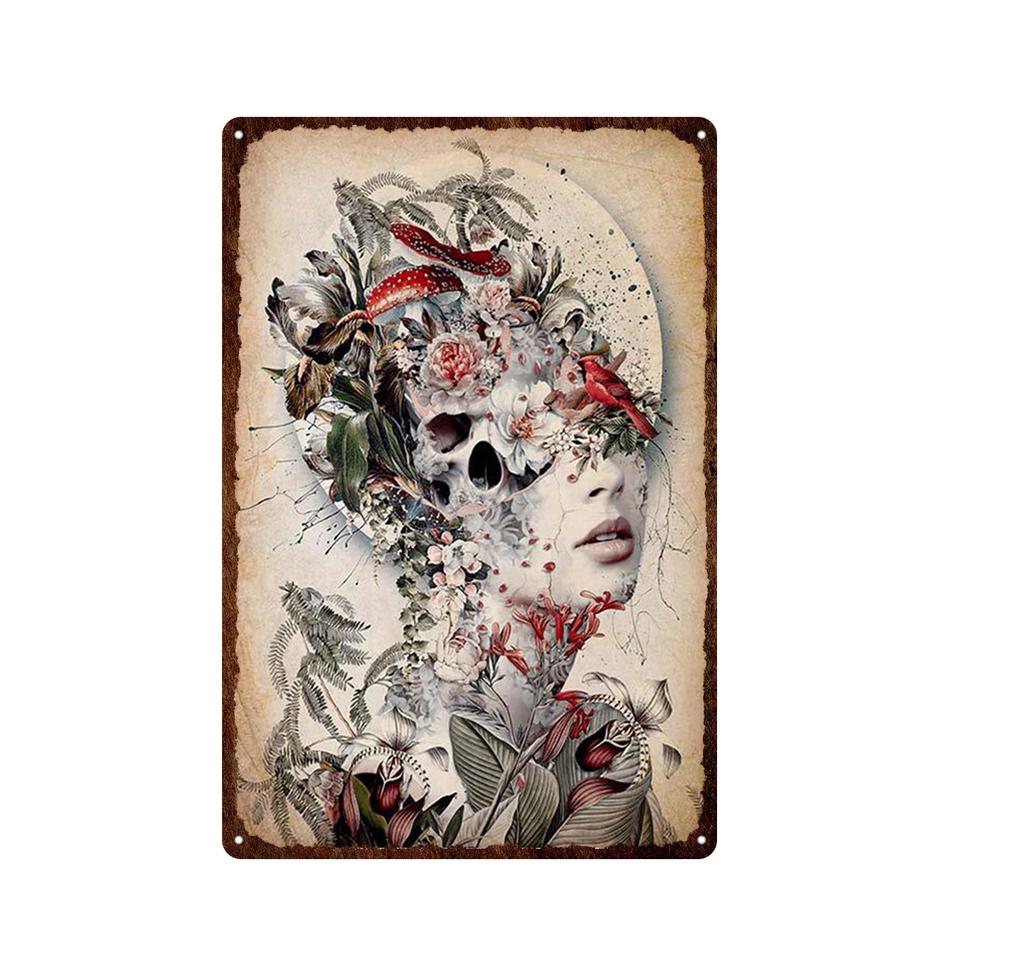 Skeleton Skull Tin Signs Mexican Festival Day of The Dead Tin Sign Vintage Metal Painting Poster Bar Man Cave Wall Plaques Decor