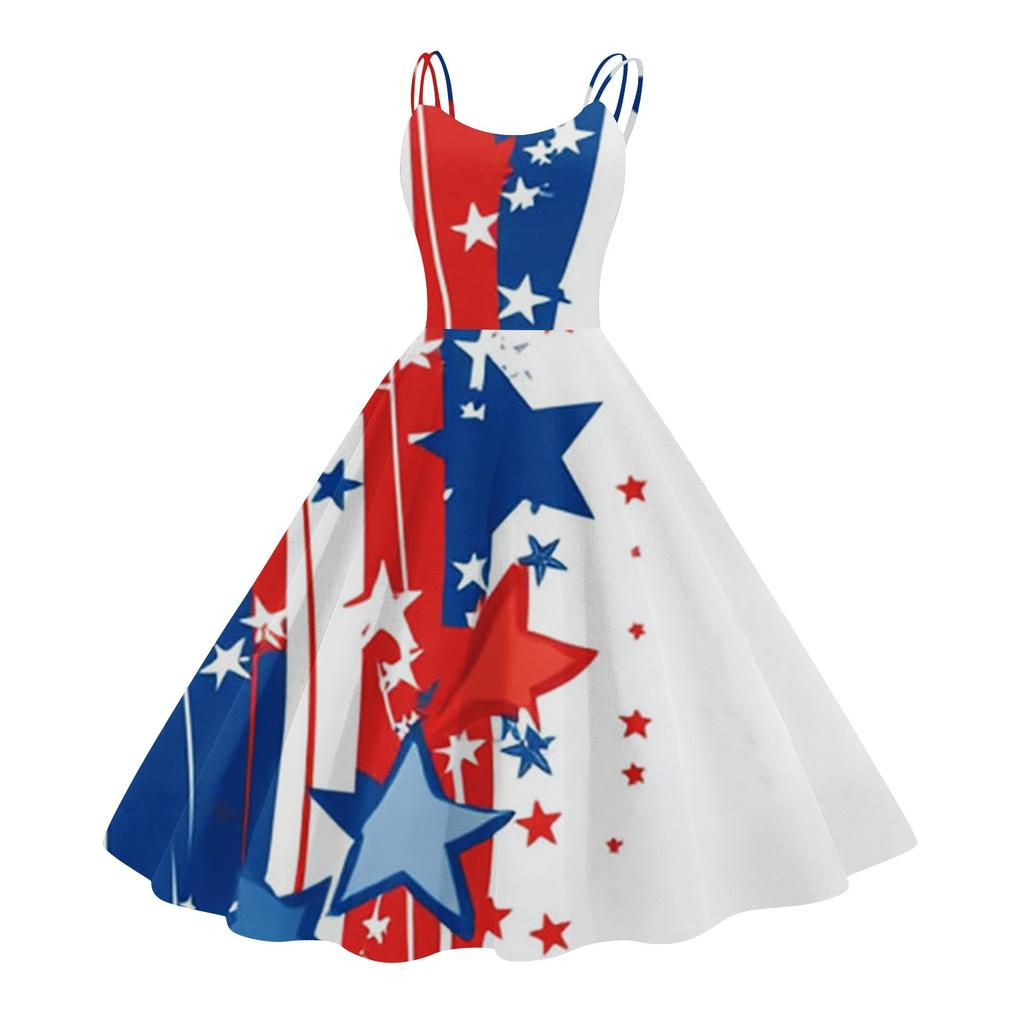 Women's Independence Day Print Sexy Off-The-Shoulder Punk Vintage Dress