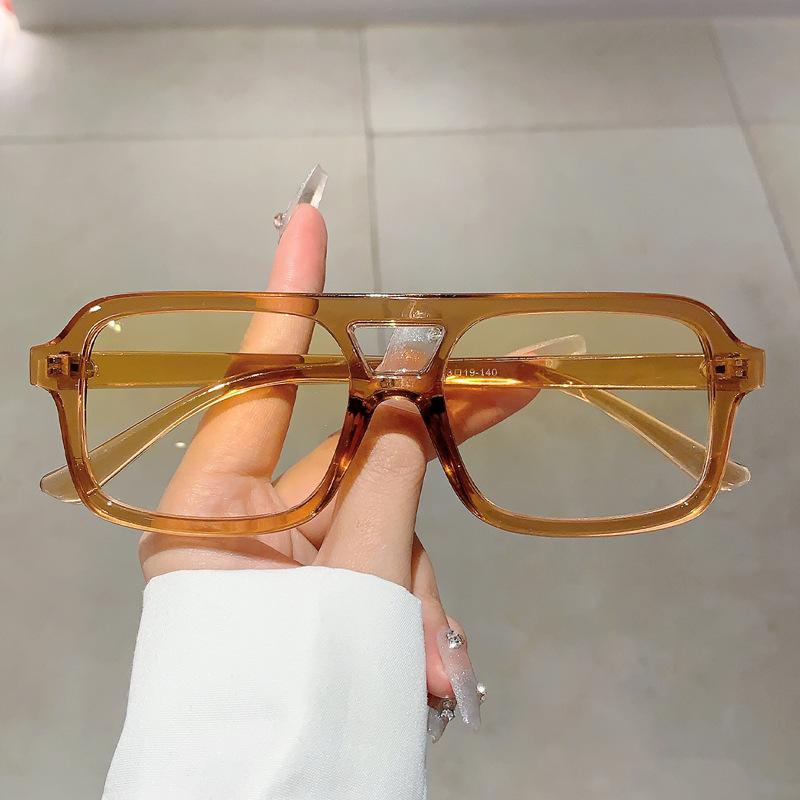 Double Bridge Square Sunglasses Vintage Luxury Designer Punk Flat Top Eyeglasses For Women Men Popular Sun Glasses