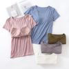 Women's Padded Short-Sleeve Modal Top - Slim Fit, Round Neck, Bra-Free