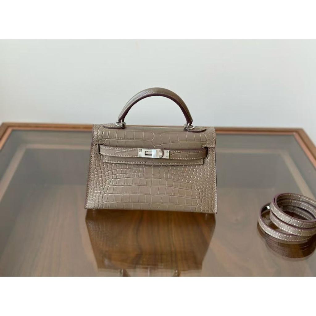 Kelli Second Generation 19cm Crocodile Pattern First Layer Cowhide One Shoulder Messenger Women's Bag High-end Bag