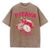 Vintage Damen Washed T-Shirts Frischer Pitaya-Druck Tees Rundhalsausschnitt Distressed Baumwolle Oversize Kurzarm Damenkleidung