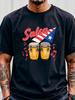 Men's White T - Shirt with Colorful Graphic Design  'Salsa' In Red Cursive, Yellow Bongo Drums with