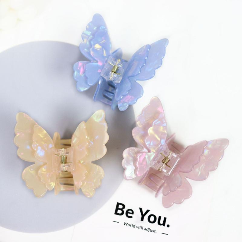 UXSL Colorful Double-Layer Butterfly Hair Claws for Women Girls Sweet Hair Clip Styling Tools Hairpin Acetate Barrette Headdress