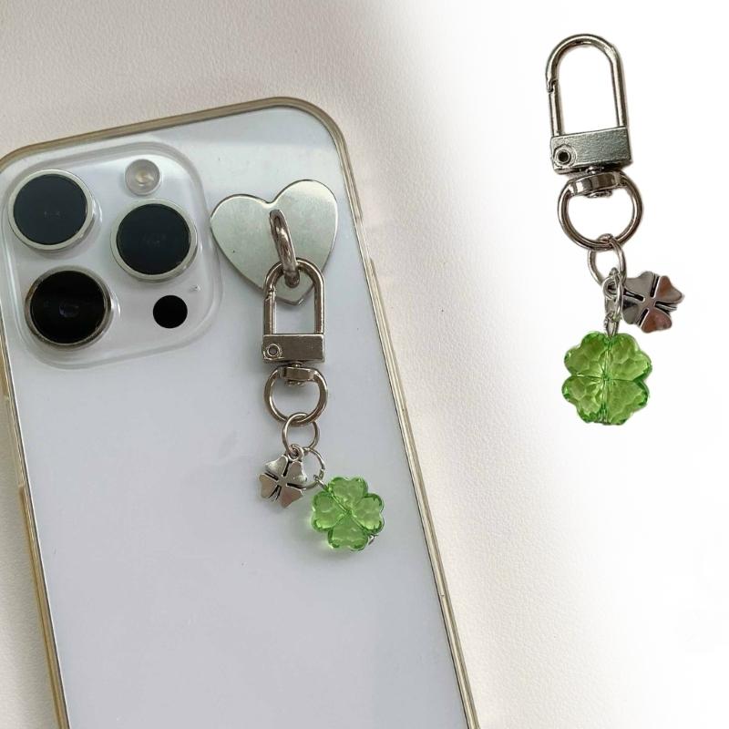 Handmade Four Leaf Clovers Phone Charm Stylish Phone Chain Mobile Accessory Portable Keychain for Trendy Women Ladies