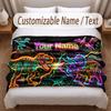 Dinosaur Theme Soft Blanket Personalized Custom Name Text Print Warm Blanket Home Sofa Bedroom Decor