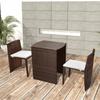 Vidaxl 3-Cz. Bistro Furniture Set with Cushions, PE Rattan, Brown