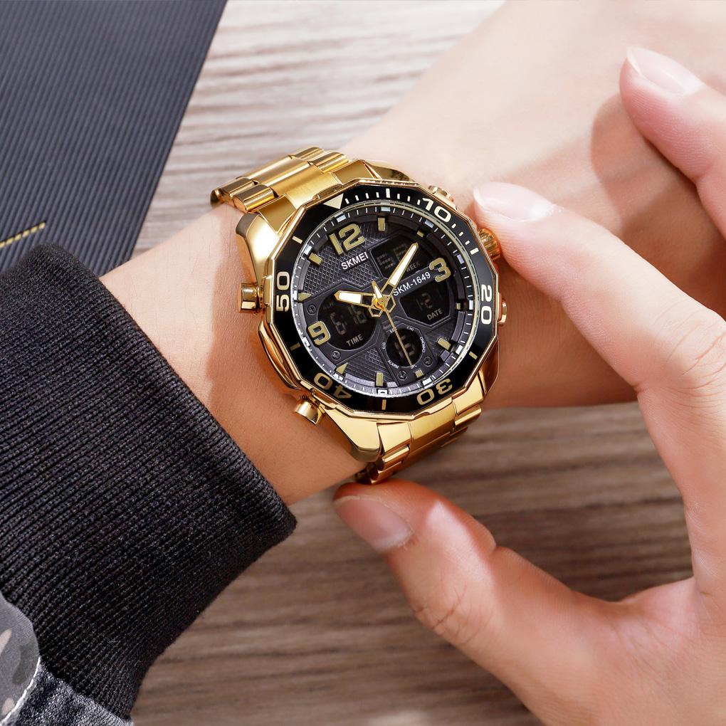 SKMEI 1649 Chrono Alarm Male Clock reloj hombre Dual Movement Sport Mens Watches Rotatable Ring Quartz Digital Men Wristwatches