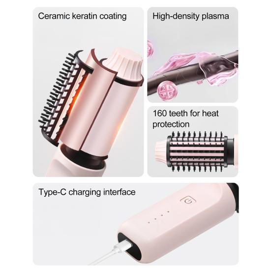 Yousheng 3-In-1 Hair Curling Iron Brush Portable Fast Heating Thermal Brush USB Rechargeable Travel Cordless Heated Round Brush Electric Hair Curling
