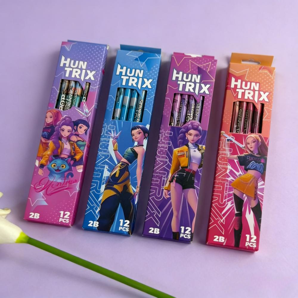 Korean Pop Demon Hunter Huntrix Theme 12pcs 2B Wood Material Pencils Smooth Writing Graphite Sketch Pencils School Supplies Present for Students